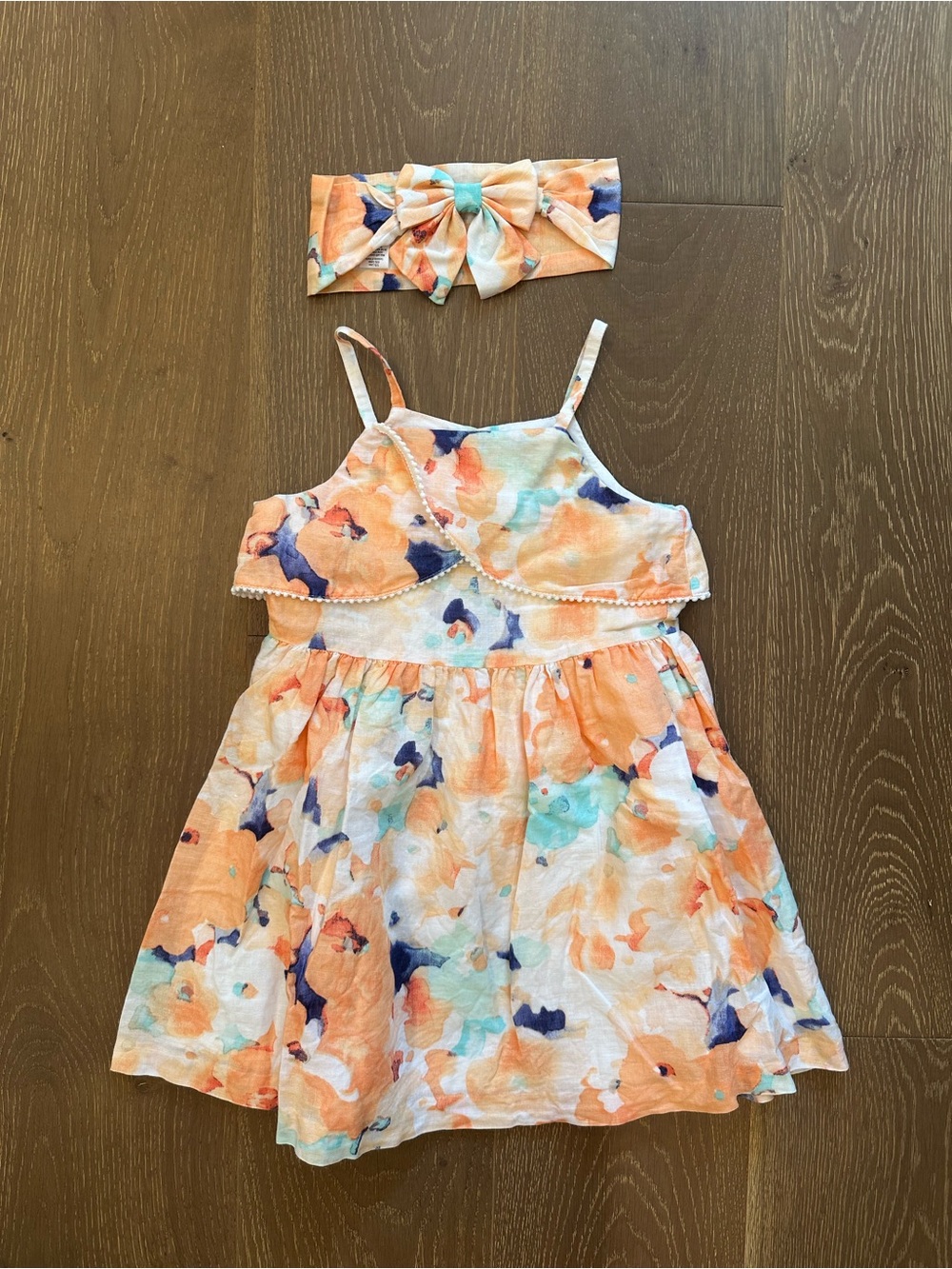 Janie and Jack Girls Peach Floral Sundress with Matching Headband 5T